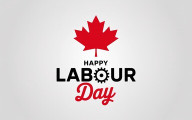 Fototapeta premium Happy labour day with red canadian maple leaf and gear