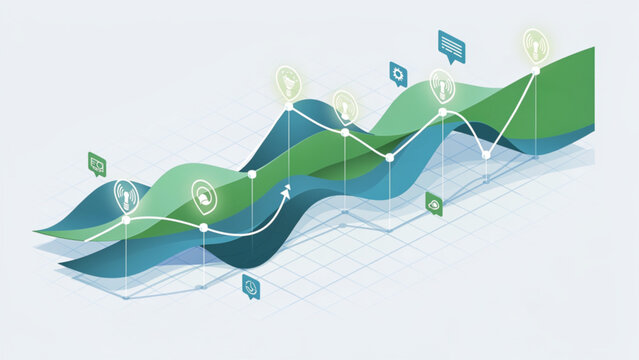 Dynamic Abstract Data Trends Illustration in Blue and Green with Growth and Progress