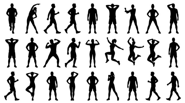 Fitness and Sport Silhouettes Vector Collection: Dynamic Exercising People for Health  Active Lifestyle