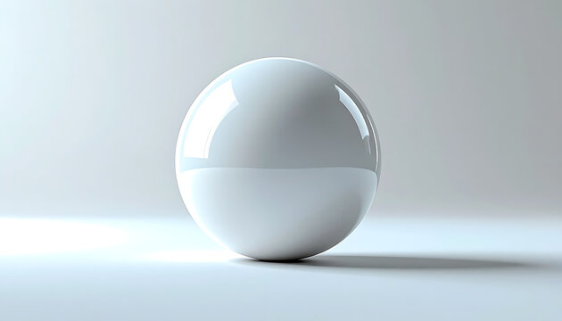 Simple white sphere with soft lighting and shadow, isolated on a light grey background, minimalist studio shot