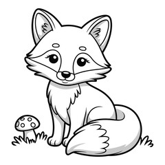 Fototapeta premium Cute Little Fox Sitting by a Mushroom, Bold and Easy Coloring Page for Kids