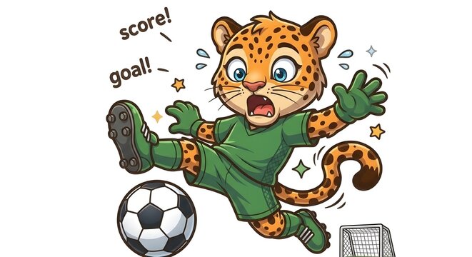 Funny Chibi Jaguar Football Mascot Missing Flying Kick