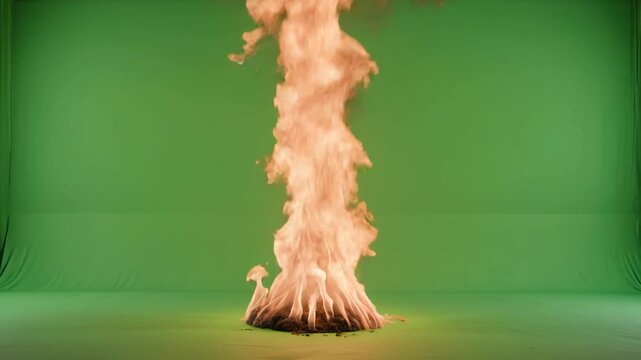 Intense Chemical Fire Ignition Vertical Plume Green Screen