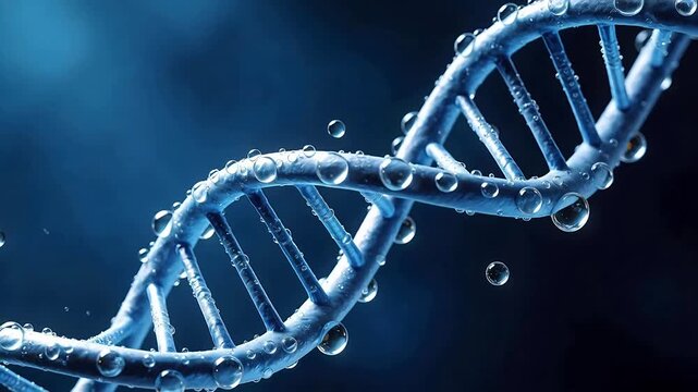 DNA double helix with water droplets