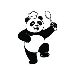 Naklejka premium A cheerful panda bear wearing a chef hat holding a spoon