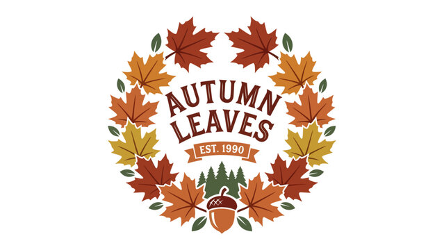 Autumn Leaves Emblem: A stylized emblem featuring a circular wreath of colorful autumn leaves surrounding the text AUTUMN LEAVES with EST. 1990 below.