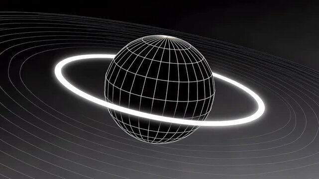 Abstract wireframe sphere with glowing ring