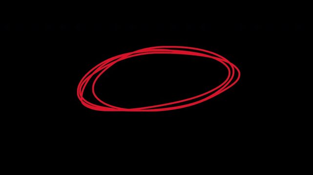 Hand-drawn doodle Red circle lines highlight on trans[arent background,  Red circle spotted animation 