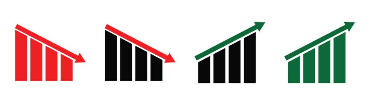  Set of stock up and down graph vector icons. Financial Chart with increase, decrease. Vector illustrator.