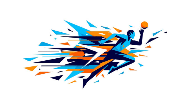 Dynamic runner with ball, abstract motion graphic, sport illustration