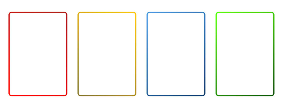 Set of Four Colorful Rectangular Frames with Rounded Corners Vector Template. Minimalist Thin Line Borders in Red, Yellow, Blue, and Green for Presentation, Infographic, and UI Layout Design.