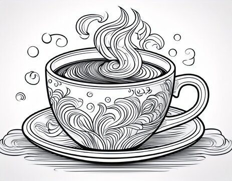 ausmalbild tasse kaffee mit dampf