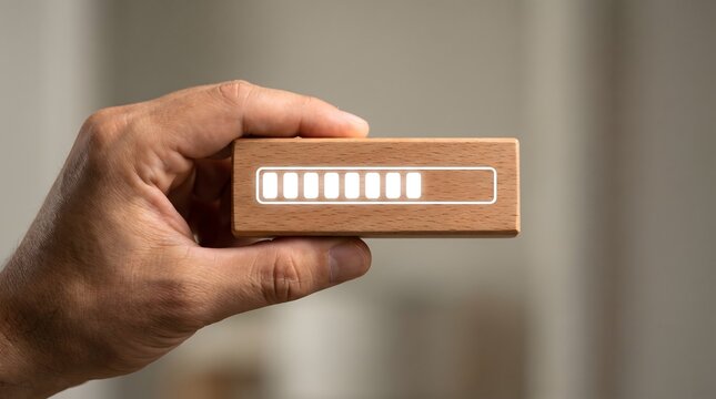 Hand holding wooden block with loading bar