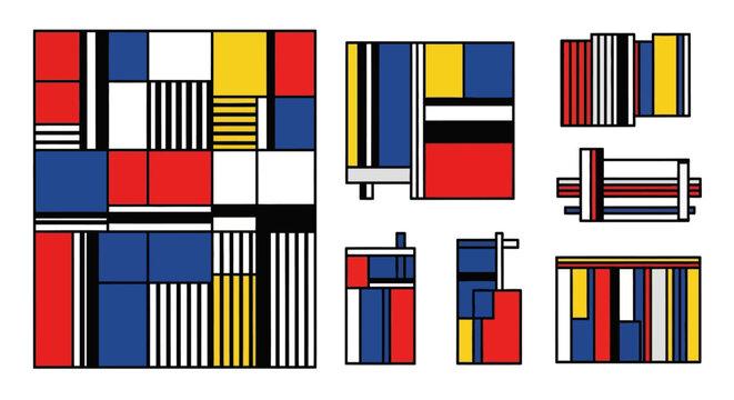 Abstract Geometric Composition: Red, Blue, Yellow, Black, White