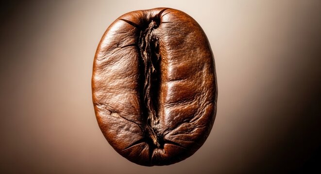 Extreme Close Up Macro Shot of a Single Roasted Coffee Bean.