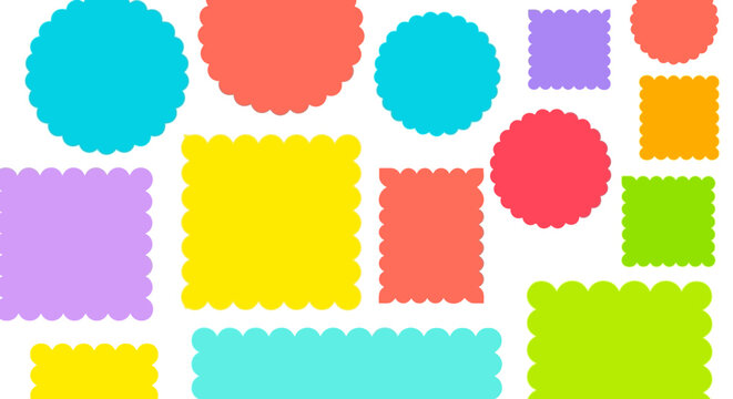 Colorful Scalloped Shapes: Circles, Squares, Rectangles - Background Design Elements