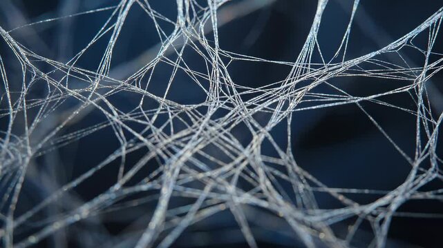 Intricate Spider Web Macro Detail with Dark Blue Background.