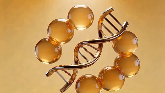 DNA strand with golden spheres