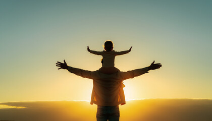Fototapeta premium Father and Son Silhouette at Sunset.
