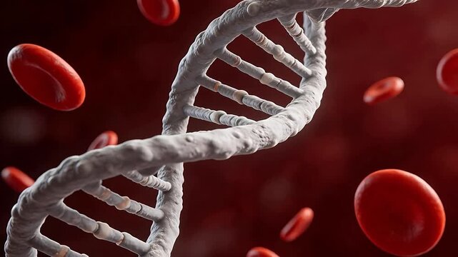 DNA strand and red blood cells