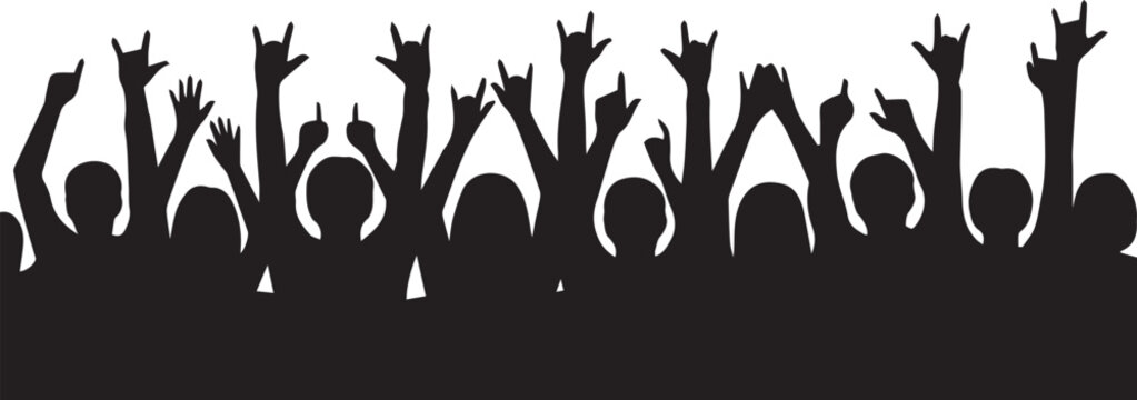 A crowd of people are raising their hands in celebration on a festival.