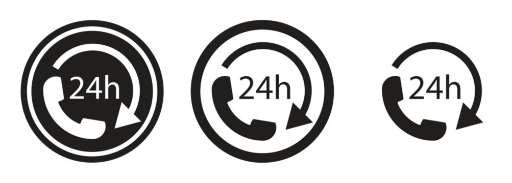 24h Customer Support Phone Icon Set in Circular Arrow Style
