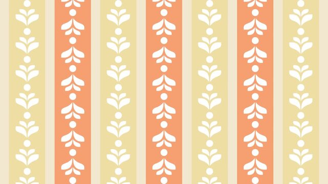 Seamless loop animation of a white abstract pattern on orange and cream stripes moving up and down smoothly for an autumn seasonal backdrop video template