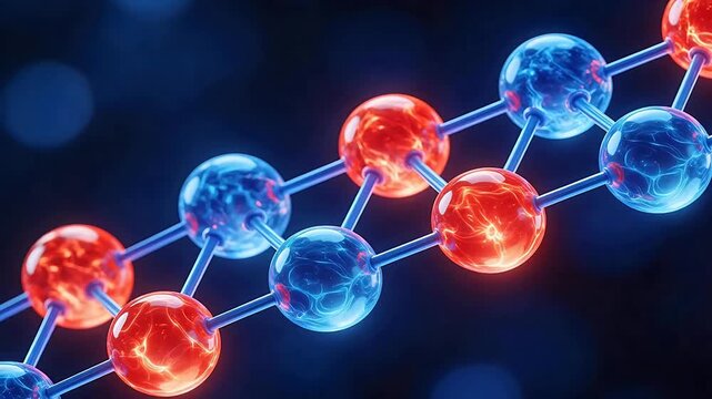 Molecular structure with red and blue spheres
