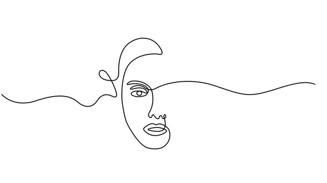 Continuous one line of a woman's face in editable stroke, style hand drawing vector illustration.