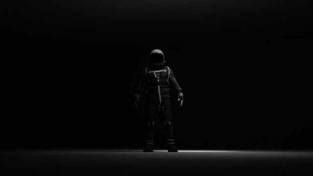 Dramatic Standing Astronaut Spacesuit Dark Background Sci Fi Mysterious Spotlight Isolated Figure 3d illustration
