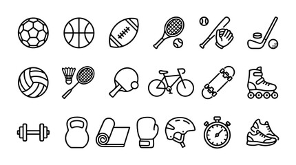 Set of outline sport equipment icons in linear vector style © Alan