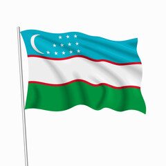 Obraz premium Uzbekistani waving national flag, symbolizing national pride, ideal for patriotic badges, or cultural design themes and national holidays. Vector illustration.