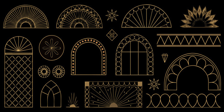 Gold Art Deco Frames Collection Linear Vector Illustration