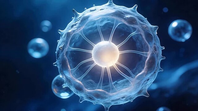 Cellular structure with nucleus and bubbles