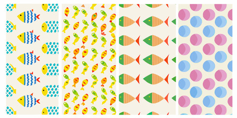 Colorful Fish Patterns Four Variations Of Vector Illustrations © Bivuti