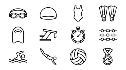 Set of outline swimming and pool sport icons © Alan