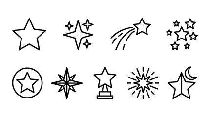 Set of star outline icons in linear vector style © Alan