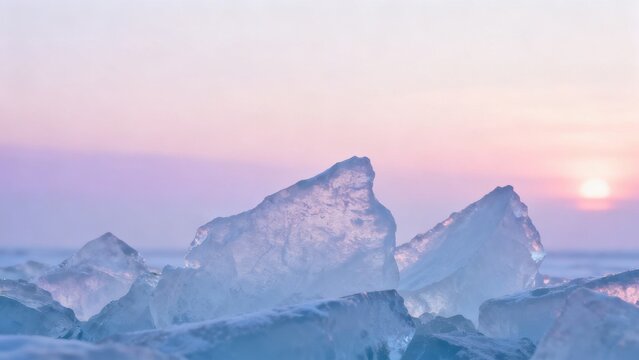 Ice chunks under pastel sky