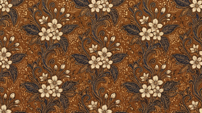 Traditional brown floral batik seamless pattern with elegant vintage ornament design