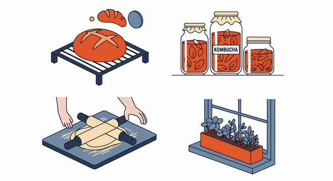 Artisanal kitchen hobbies bread baking fermentation and herb gardening