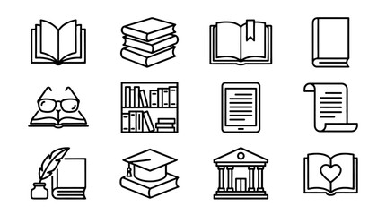 Set of book and reading outline icons in linear vector style © Alan