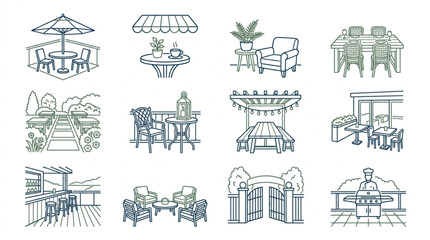 Obraz premium Collection of Traditional Japanese Garden and Architecture Elements