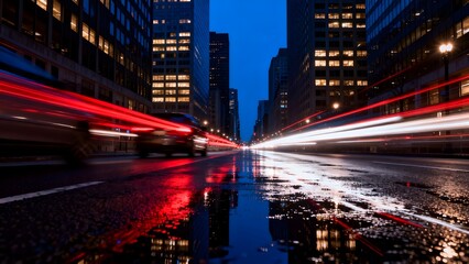 Obraz premium City street at night with car lights