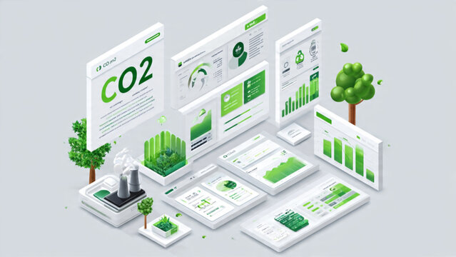 Eco-friendly green technology data visualization with digital graphs and charts