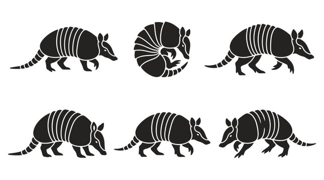 different black armadillo silhouettes on a clean white background, minimalist vector style.