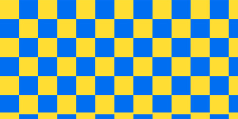Fototapeta premium Geometric seamless checkerboard background pattern, blue and yellow cell design.