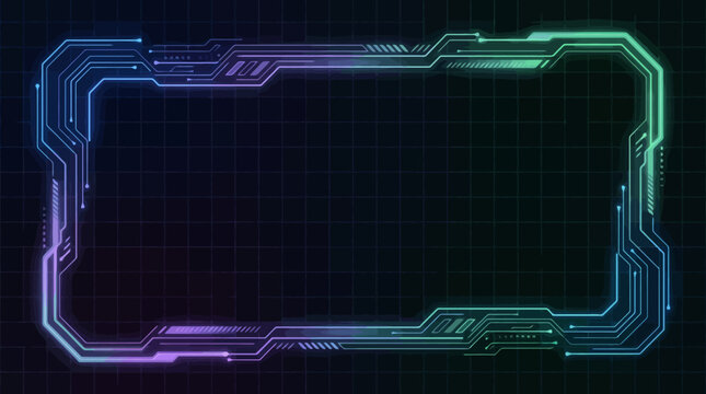 Futuristic Digital Interface Frame with Neon Glow and Grid Background