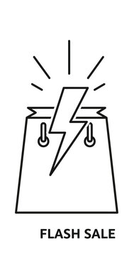 Flash Sale Shopping Bag with Lightning Bolt Icon, Retail Promotion Concept