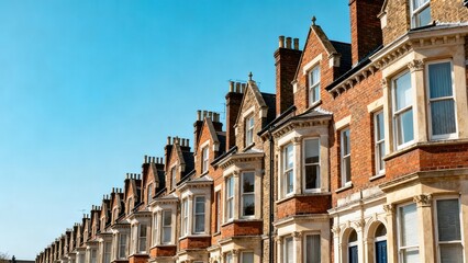 Obraz premium Row of brick townhouses under blue sky
