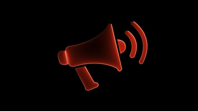Neon megaphone icon animation neon light hand speaker animated party science sound speaker technology wave.HD video animation. on black backgraund .